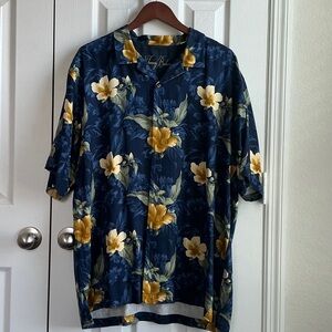 Tommy Bahama Men's Navy and Yellow Floral Shirt